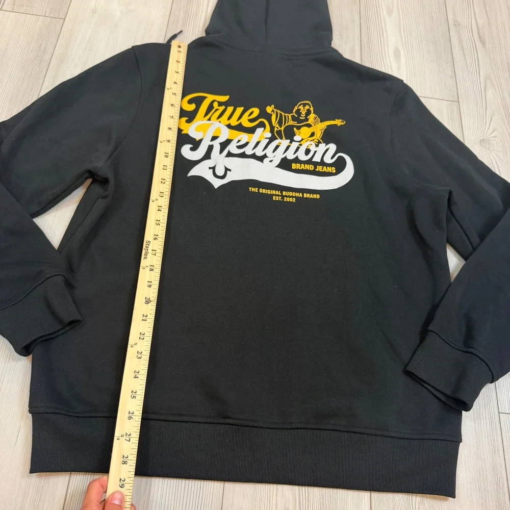 True Religion Mens Old Skool Zip Hoodie Black Fleece Graphic Sweatshirt XL